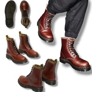 New 🤎 Dr. Martens Ladies 1460 Serena Red Brown Abruzzo Leather Faux Fur Boots
